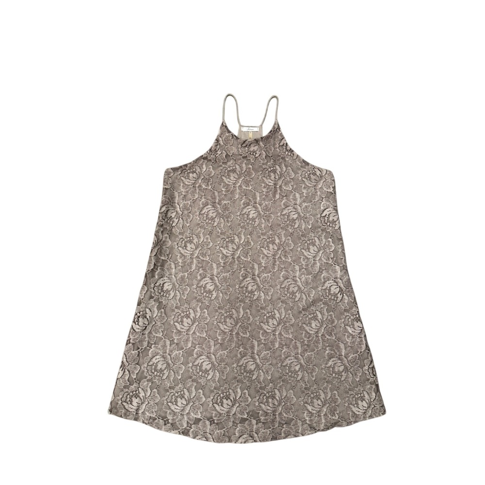 Soprano Womens Mauve Taupe Floral Lace Halter Neck A-Line Dress‎ Small D15818DG